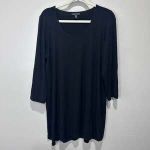 Eileen Fisher Black Viscose Spandex Scoop Neck 3/4 Sleeve Tunic Top XL